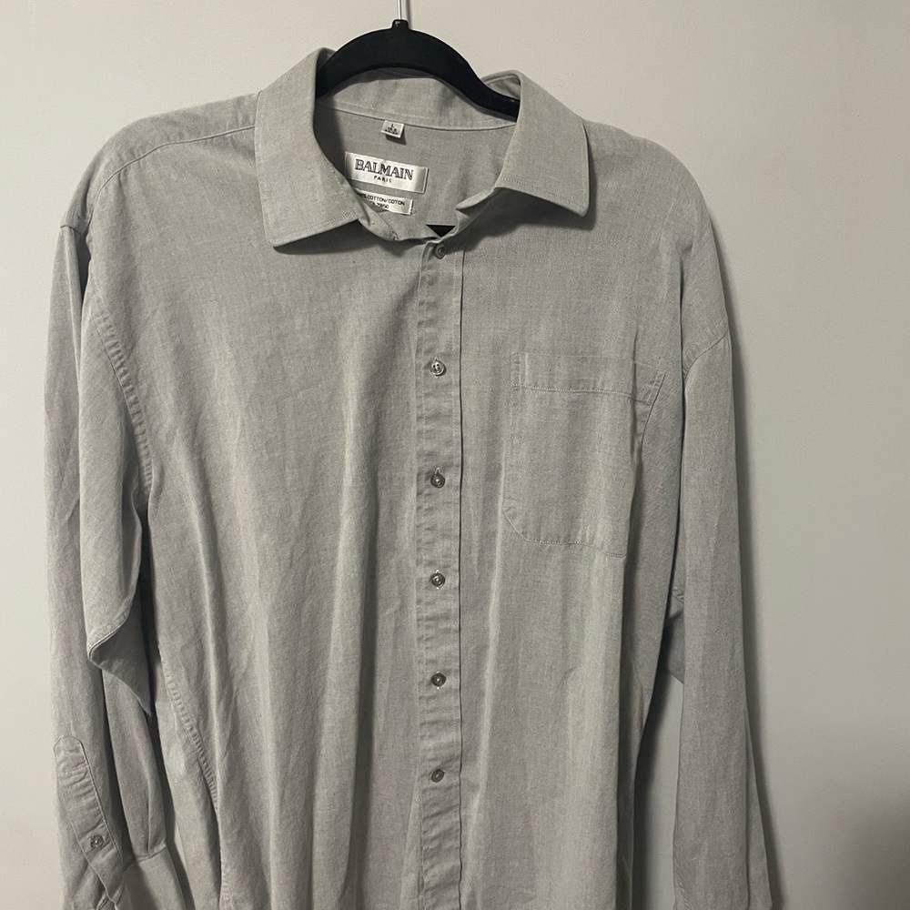 Balmain Paris Grey Dress Shirt Mens 16.5 34/35 100% Cotton CA29850